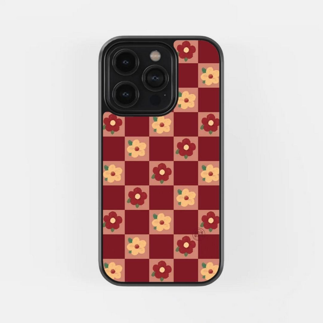 Retro Floral Checkered Case